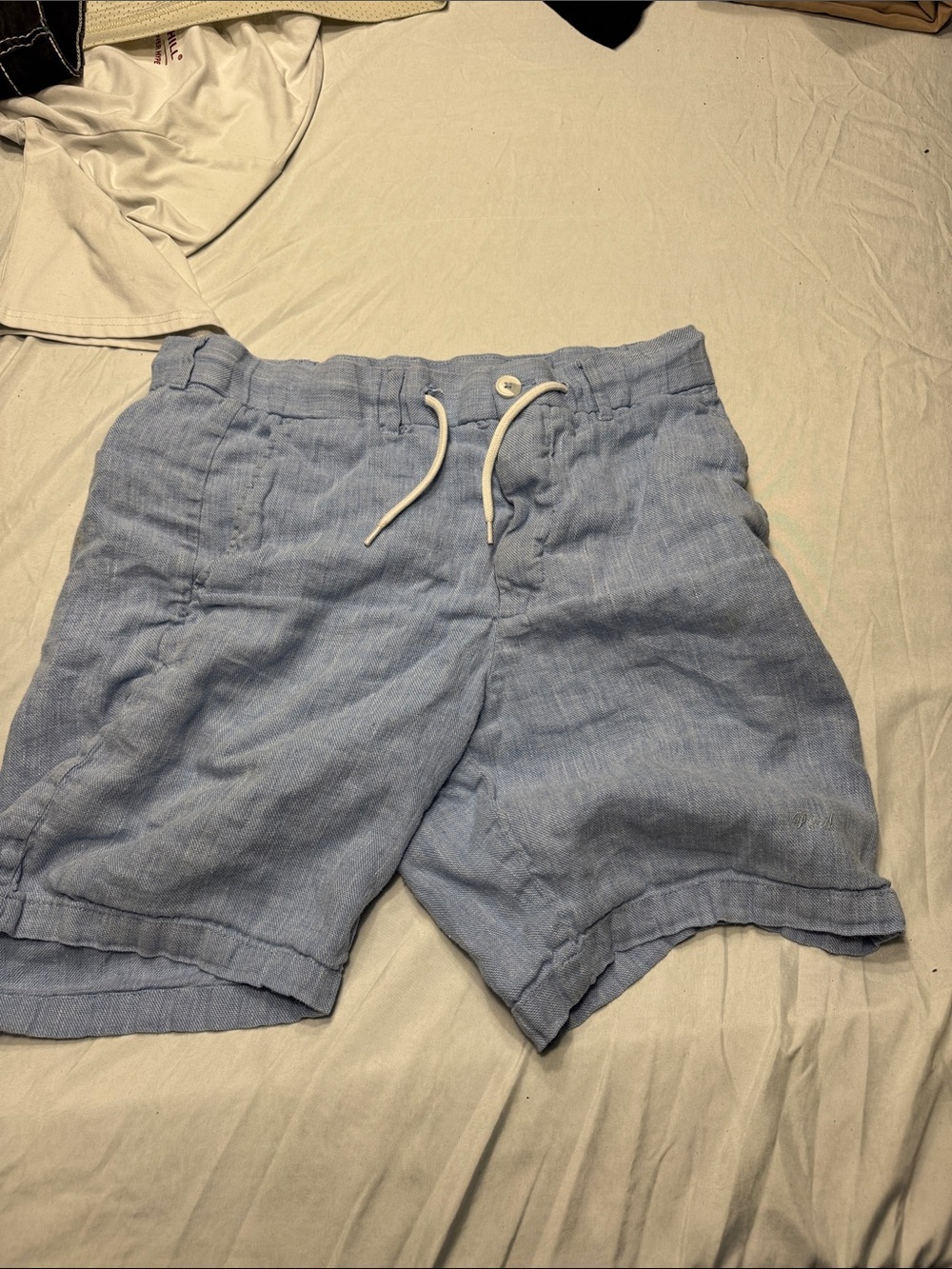 Light Blue Men's Linen Drawstring Shorts